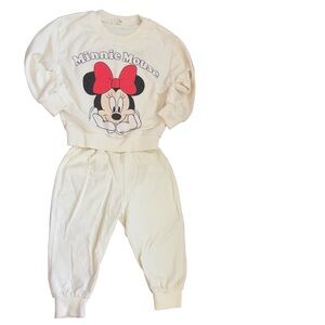 Minnie Mouse Kids Girls Sz 2T Sz 90 Cartoon Print Cream Jogger Set NWOT